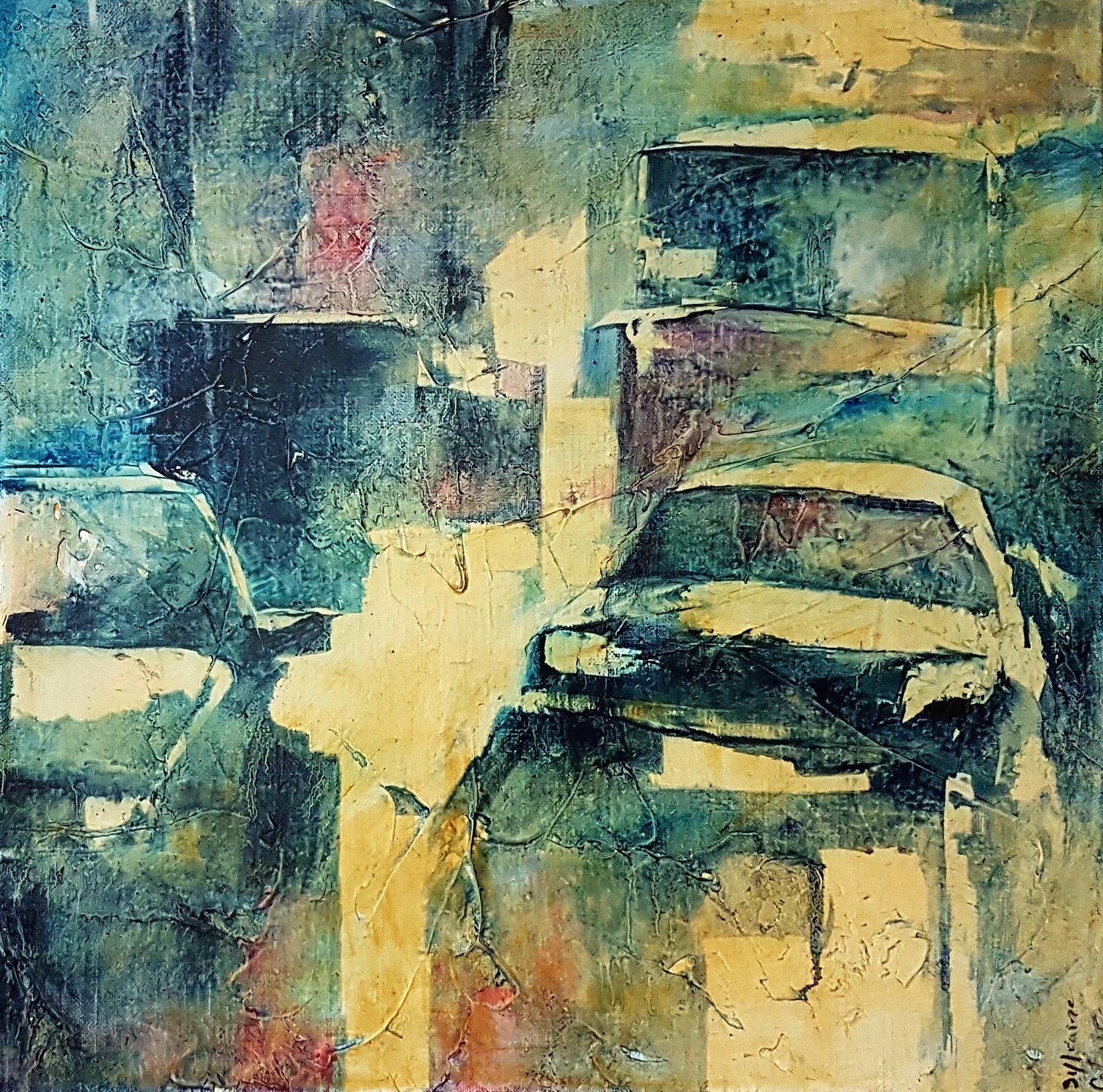 DANS LA VILLE 2 - technique mixte 40x40 - 2016 - 380 euros